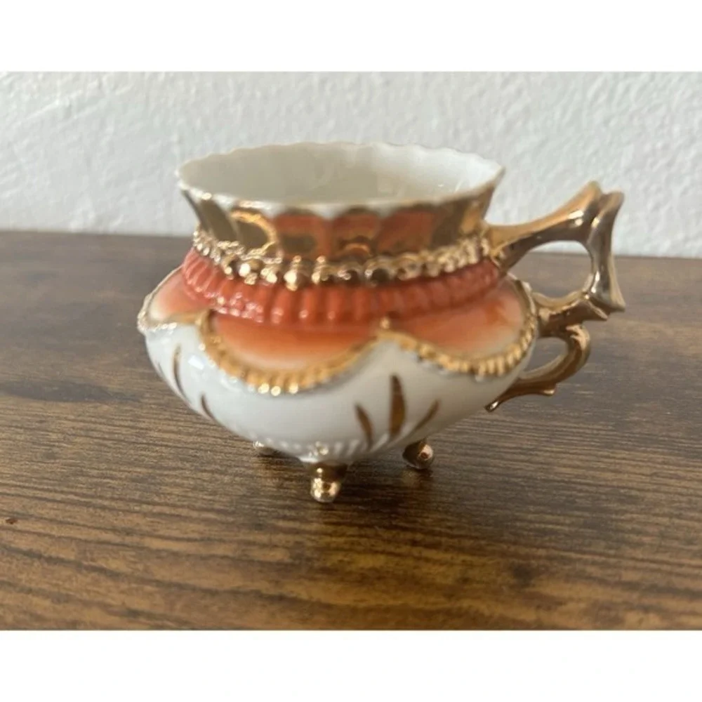2-PC Vintage‎ Mini Vase Floral Gold Handle Numbered & Porcelain Pedestal Bowl